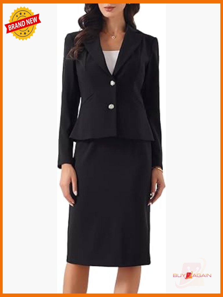 2 Piece Blazer & Pencil Skirt Set Work Business Suit